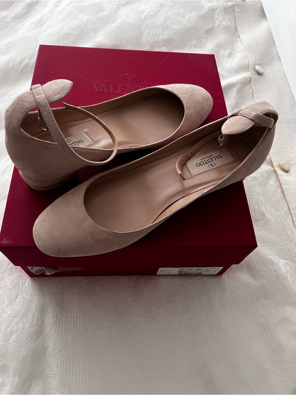 Valentino Blush Pink Suede Ankle-Strap Flats